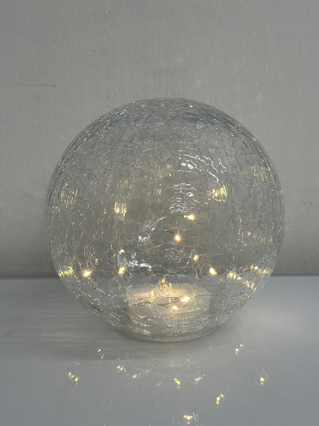8" Crackle Glass LED Decorative Sphere with Lights