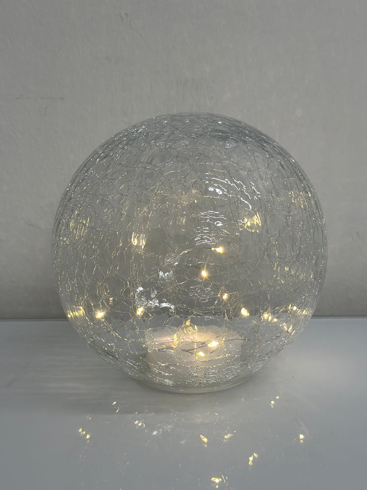 8" Crackle Glass LED Decorative Sphere with Lights