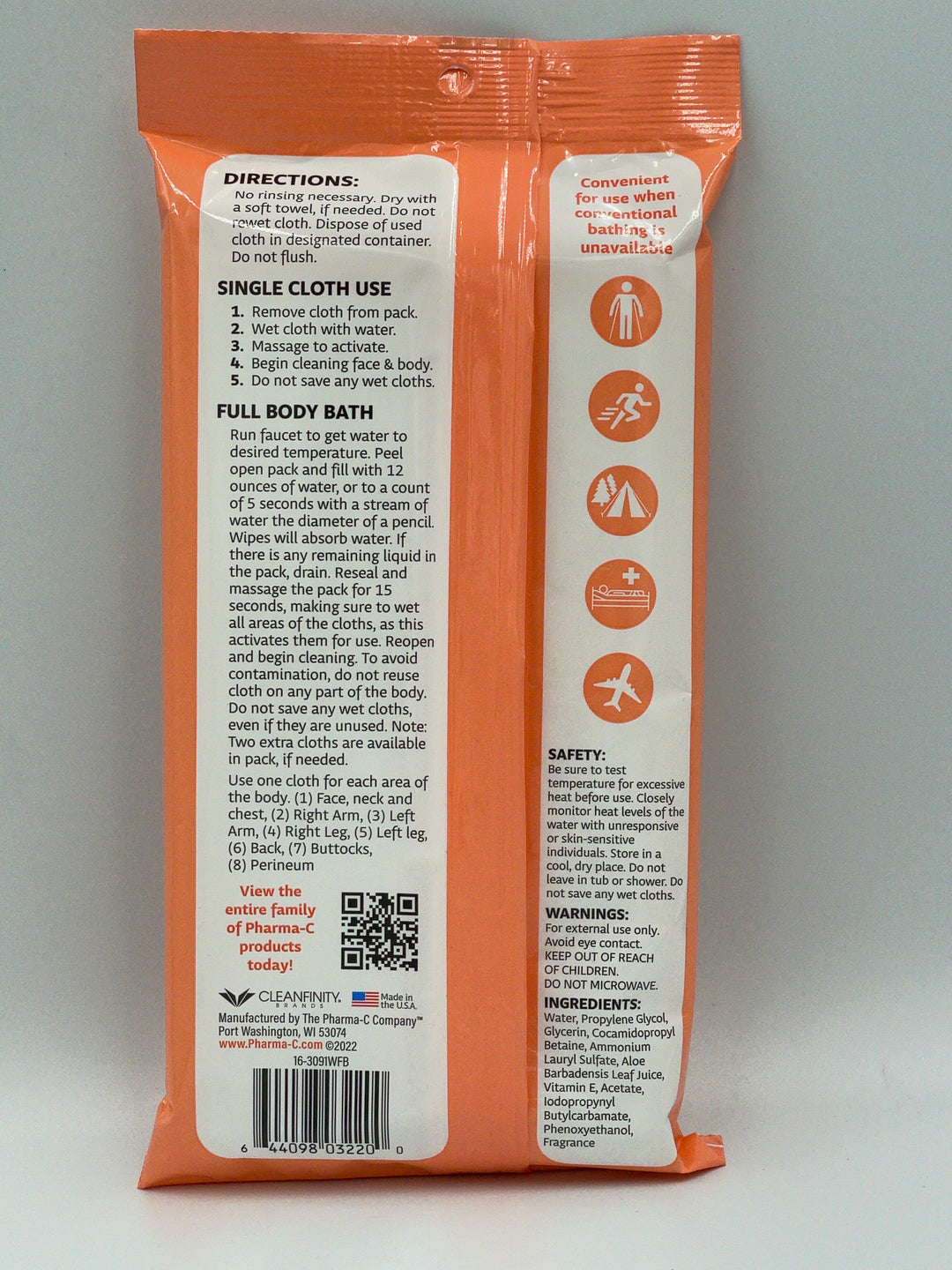 Pharma-C Water Activated Bathing Cloths, 10 Washcloths