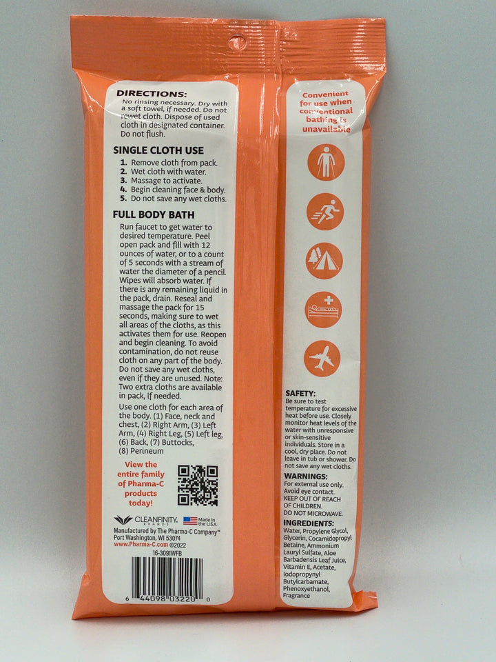 Pharma-C Water Activated Bathing Cloths, 10 Washcloths