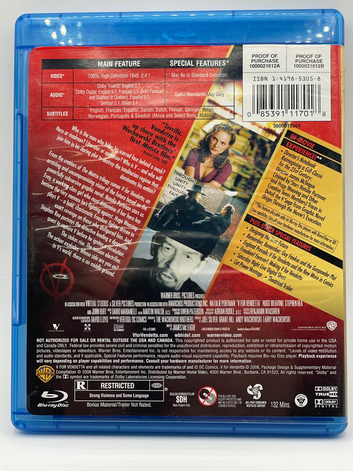 V For Vendetta- Blue Ray Disc