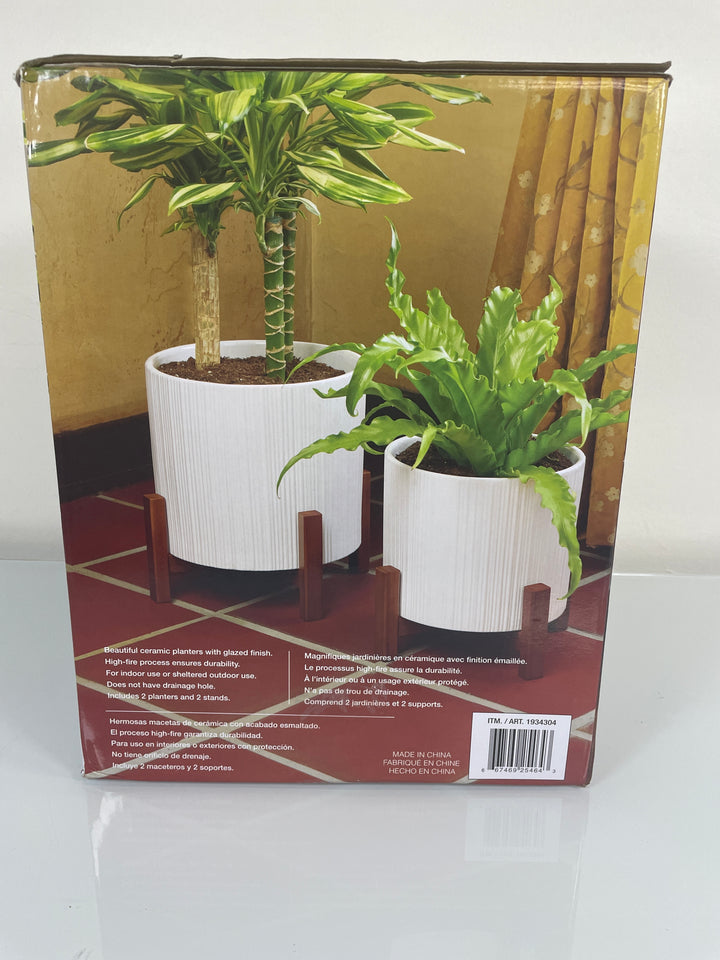 Ceramic Planters with Bamboo Stands