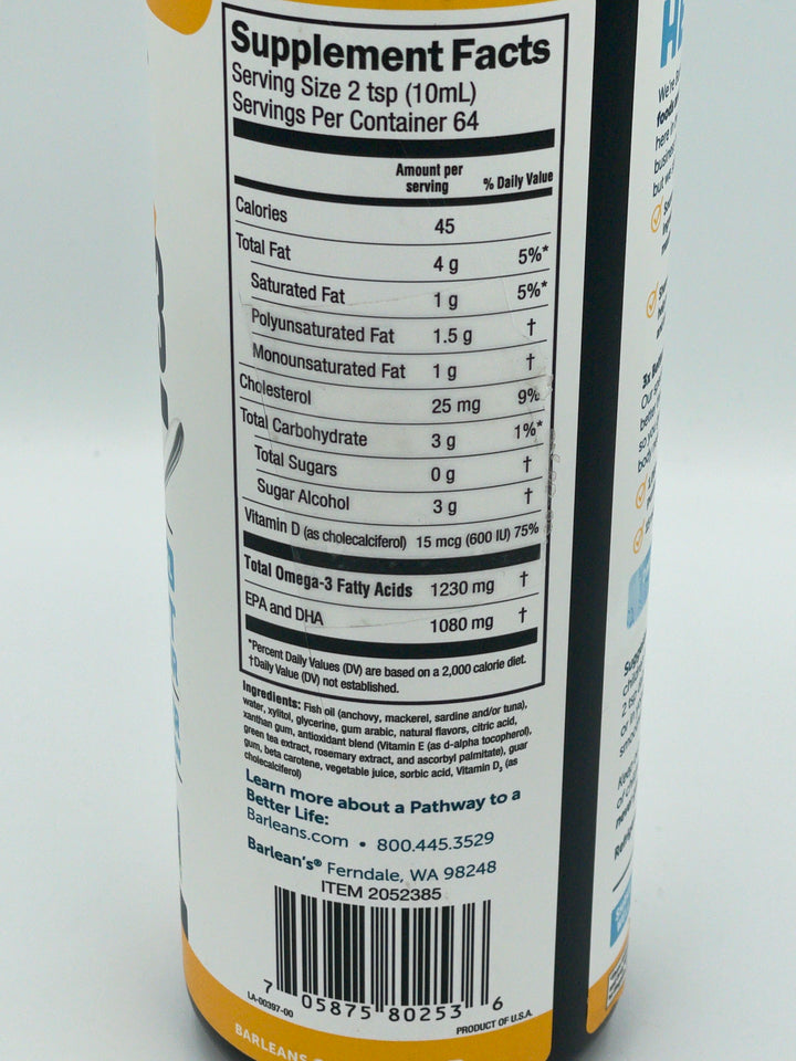 Barlean's Omega 3 Fish Oil Liquid Supplement