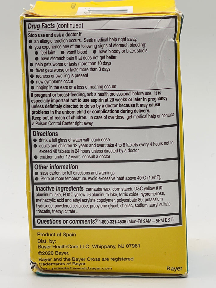 Bayer Aspirin Regimen Low Dose 81mg., 365 Enteric Tablets