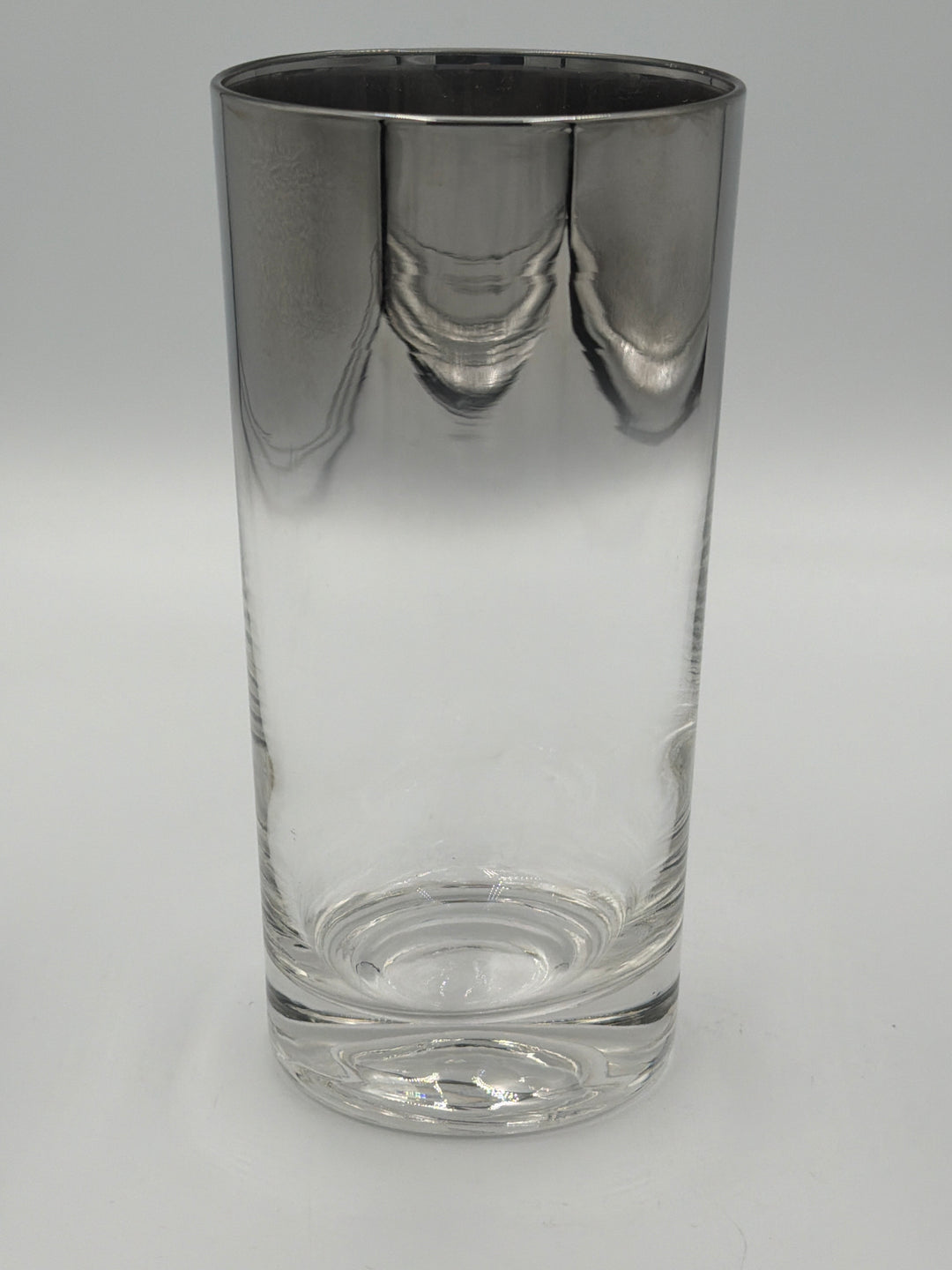 Vintage -  Set of 8  Midcentury Highball Glasses with Silver Ombre Rims.