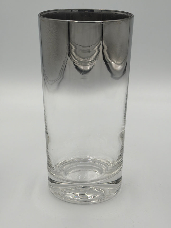 Vintage -  Set of 8  Midcentury Highball Glasses with Silver Ombre Rims.