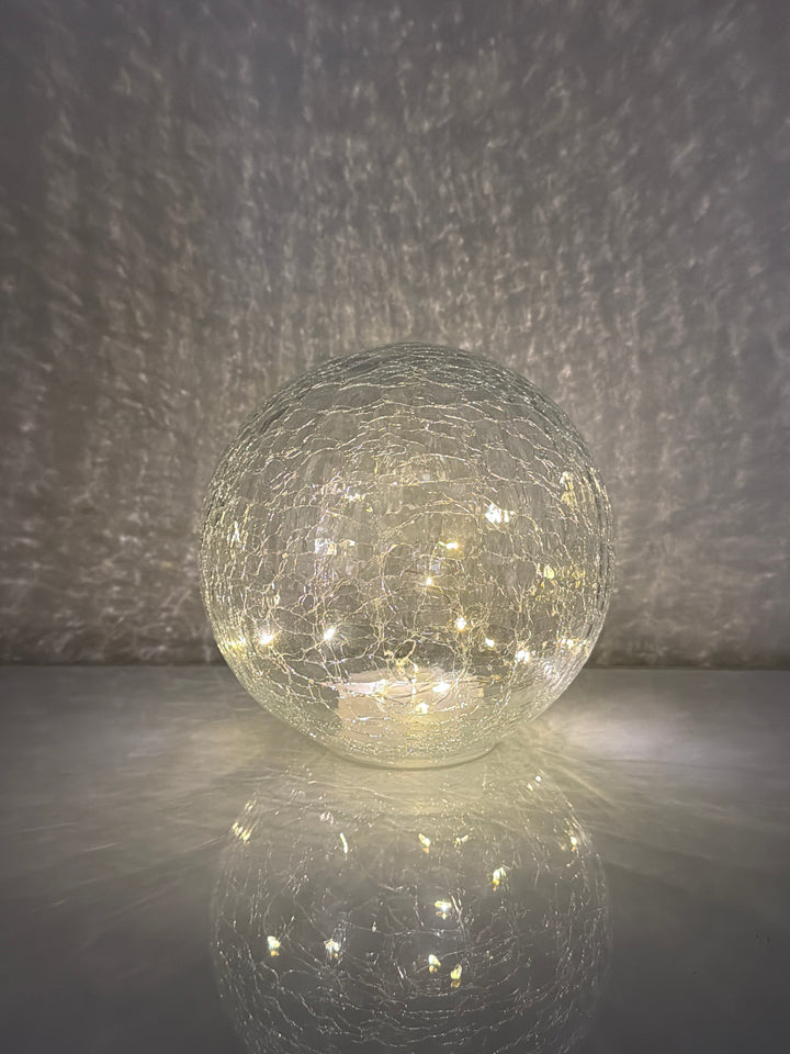 8" Crackle Glass LED Decorative Sphere with Lights