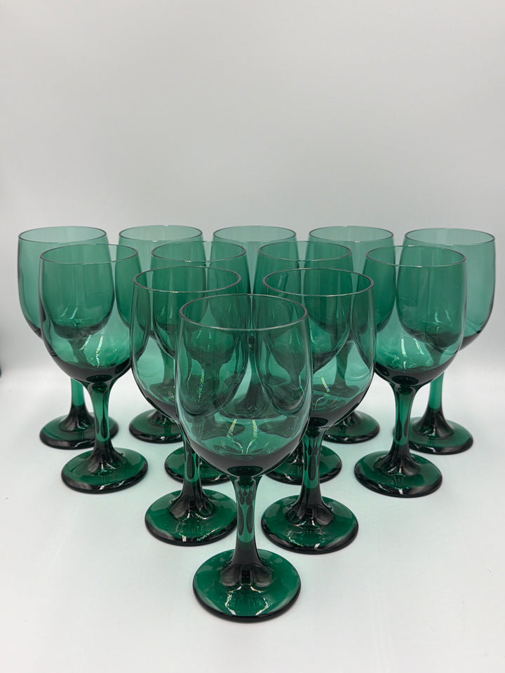 Vintage Libbey Juniper Green Wine Glasses- Set of 12