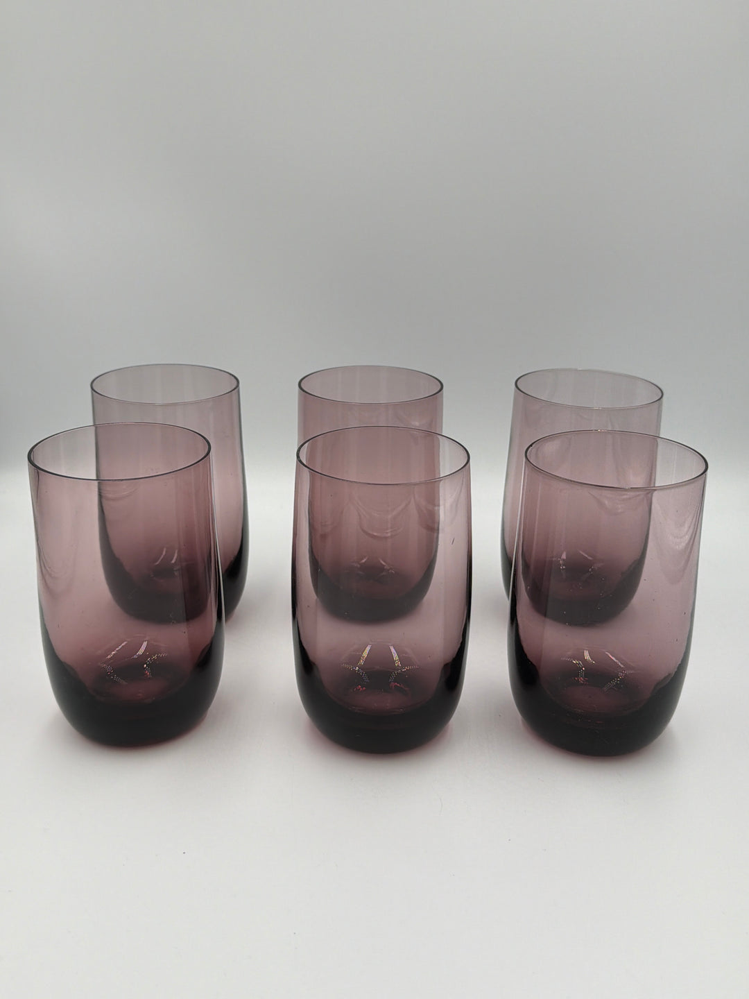 Vintage- Set of Six Purple-Tinted Glass Tumblers with Dimpled Bases