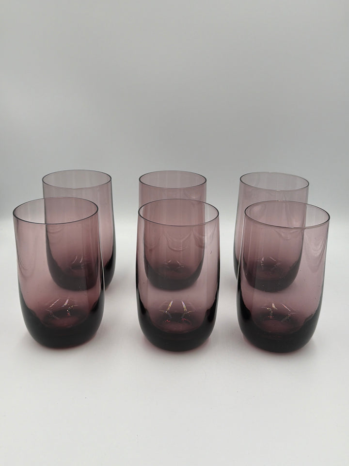 Vintage- Set of Six Purple-Tinted Glass Tumblers with Dimpled Bases