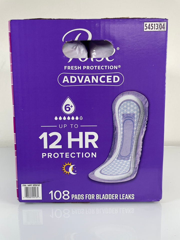 Poise Advanced Ultimate Absorbency Incontinence and Postpartum Long Pads, 108 count. (Women)