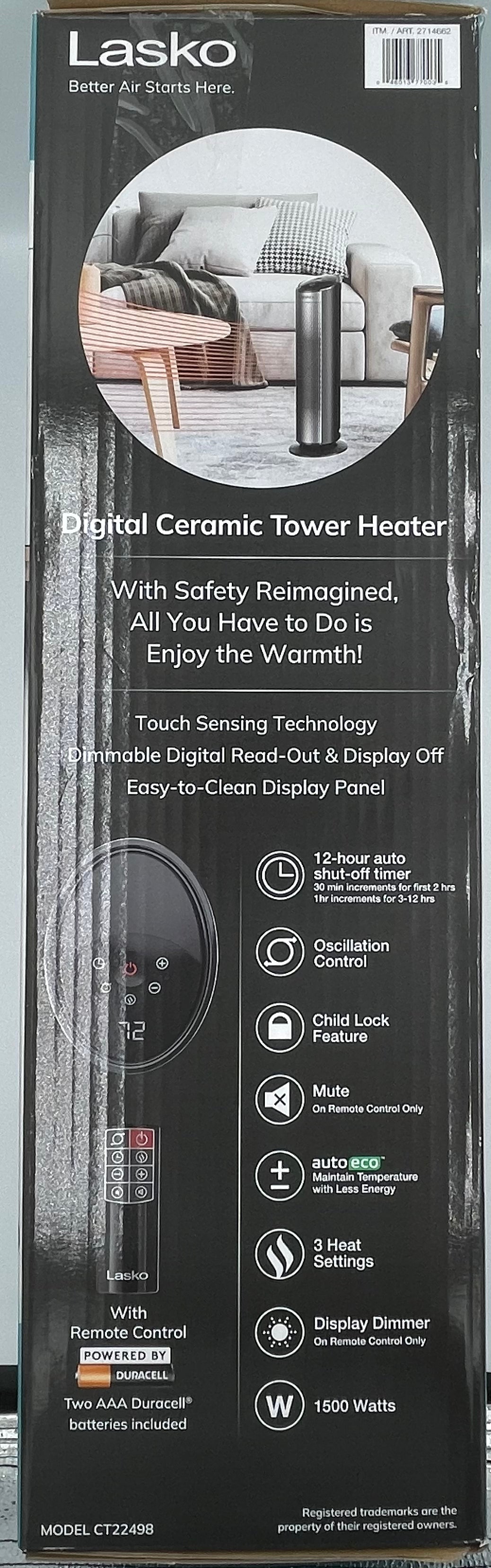 Lasko 22' Digital Ceramic Tower Heater
