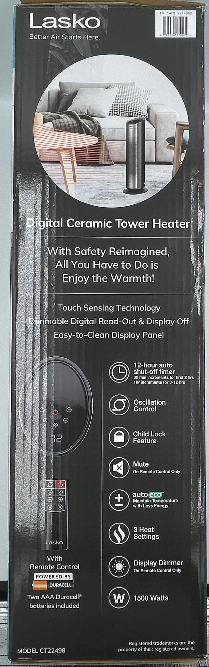 Lasko 22' Digital Ceramic Tower Heater