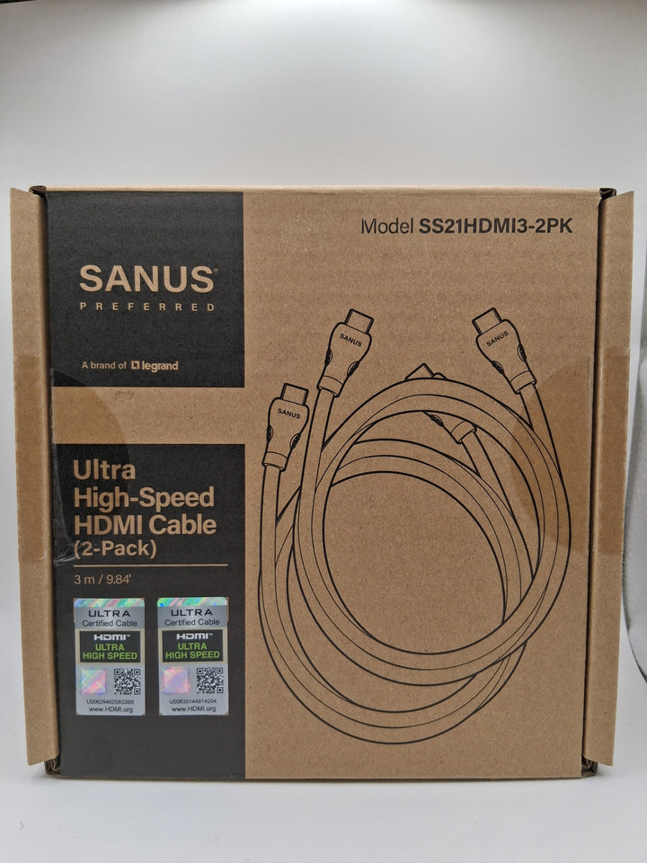 Sanus Preferred 3 Meter 8K Ultra High-Speed HDMI Cable, 2-pack