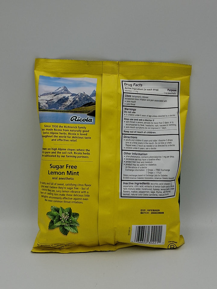 Ricola Sugar Free Lemon Mint Drops, 105 Drops