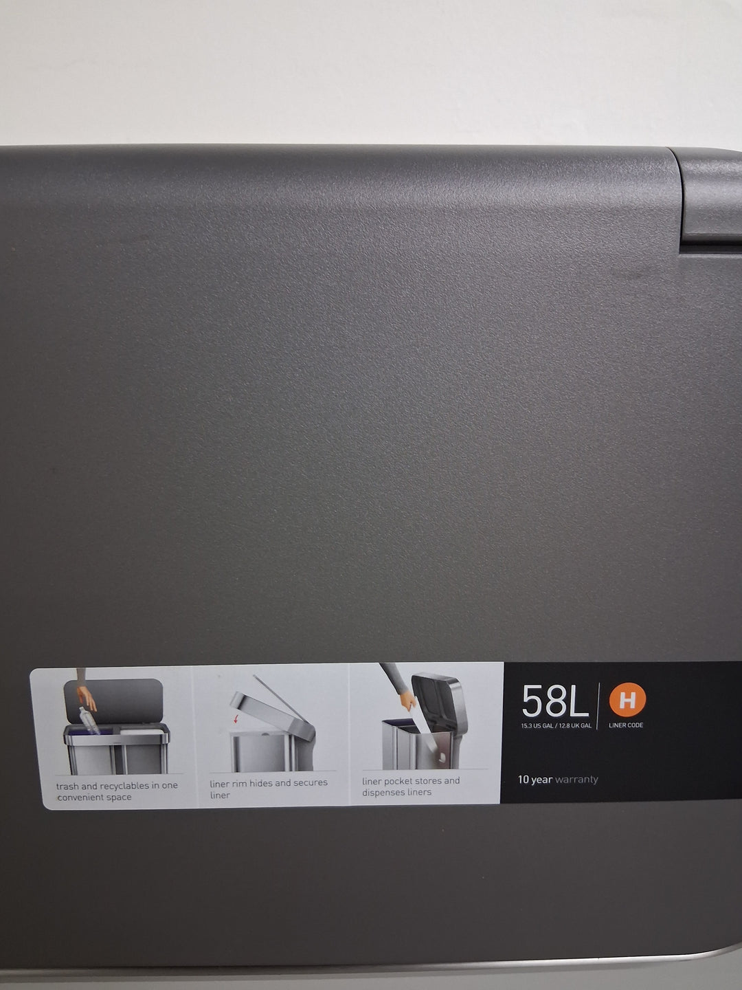 Simplehuman 58L Dual Compartment Step Can with Plastic Lid