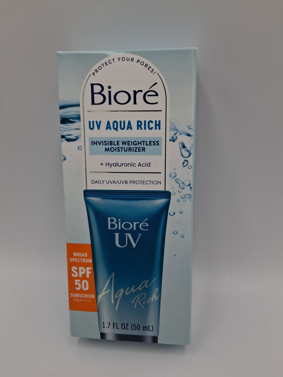 Biore UV Aqua Rich Invisble Weightless Moisturizer SPF 50, 1.7 fl Oz (50 mL)