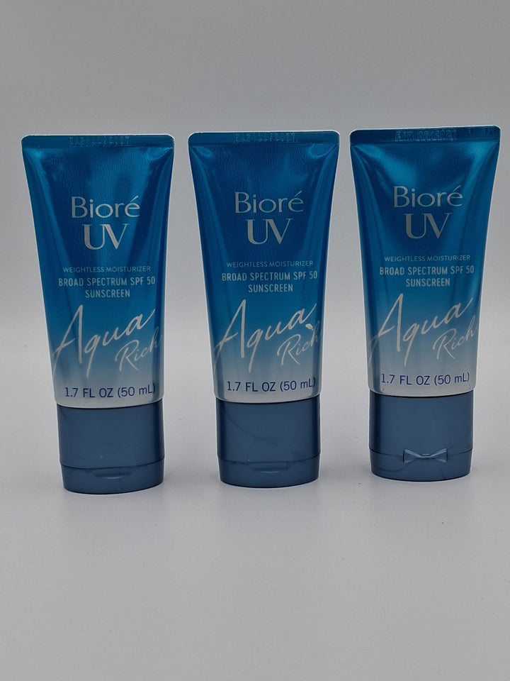 Biore' UV Aqua Rich Moisturizer SPF 50 Facial Sunscreen, 1.7 fl. oz., 3pack