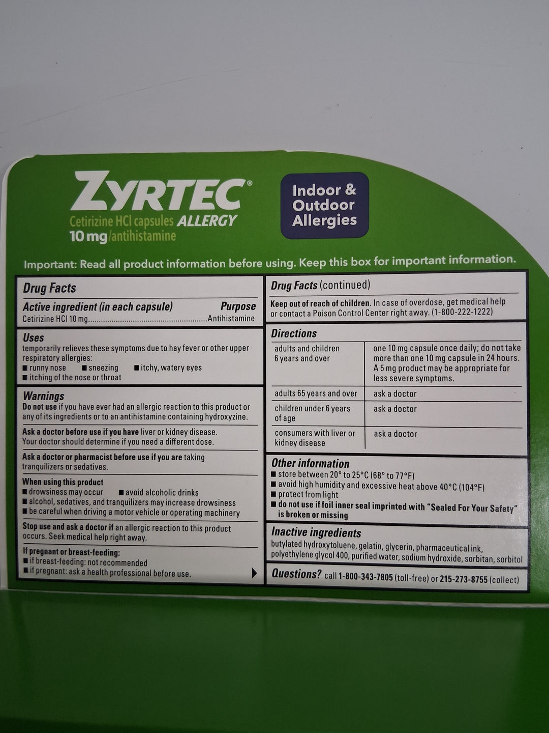 Zyrtec Allergy - Citirizen HCI capsules 10mg/antihistamine - Liquid Gels