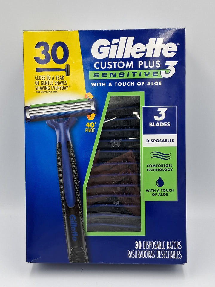 Gillette Custom Plus 3 Disposable Razors Sensitive, 30 Count