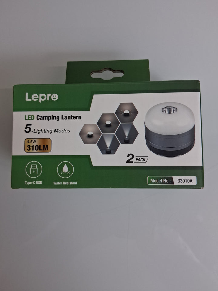Lepro-LED Rechargeable Camping Lantern With Hook, 2pack