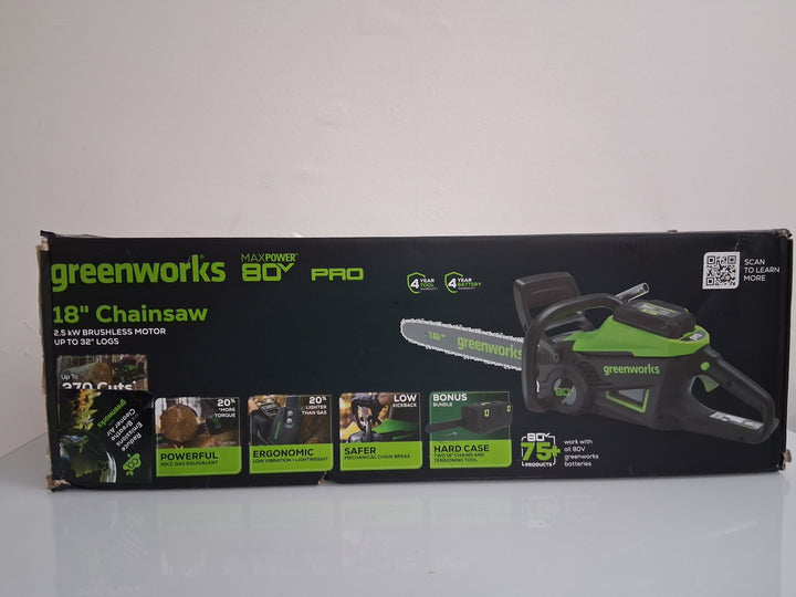 Greenworks 80V 18" 2.5Kw Chainsaw/ Battery and Charger Not Included