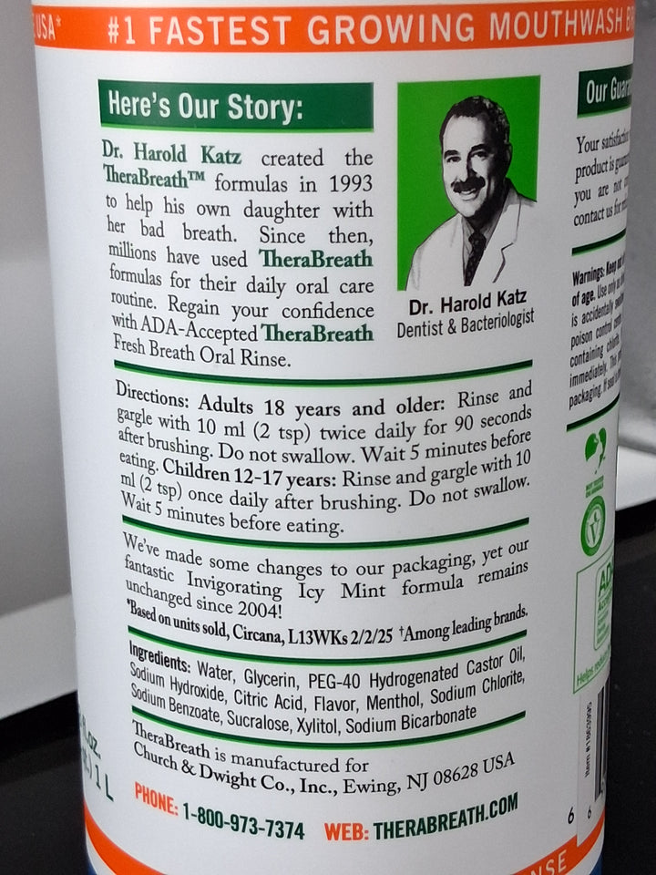TheraBreath Icy Mint Oral Rinse, 33.8 fl oz
